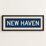 Framed New Haven Blue and White Bus Scroll - Tejas Country Club