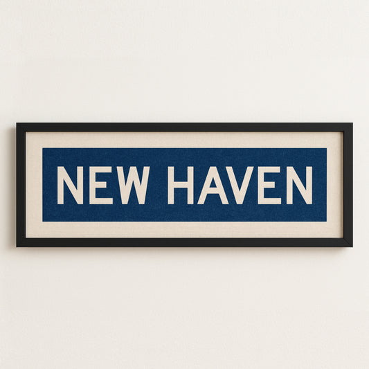 Framed New Haven Blue and White Bus Scroll - Tejas Country Club