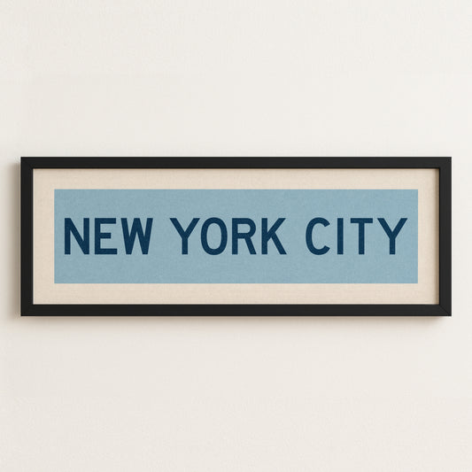 Framed New York City Columbia Blue and Navy Bus Scroll - Tejas Country Club