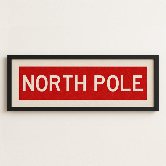Framed North Pole Red Christmas Art Print