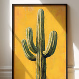 Framed Saguaro Oil Painting Style Print Gold Background