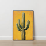 Framed Saguaro Oil Painting Style Print Gold Background