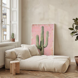 Framed Saguaro Oil Painting Style Print Pink Background