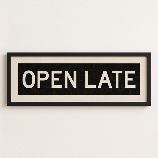 Framed Open Late Bus Scroll Sign
