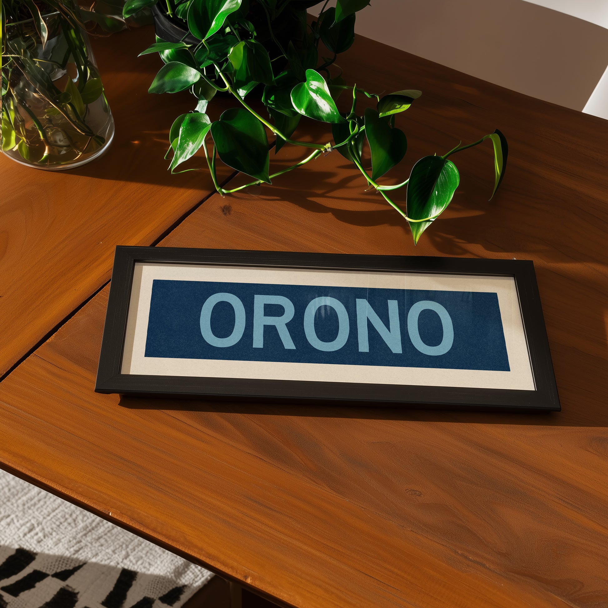 Framed Orono Maine Blue Bus Scroll - Tejas Country Club