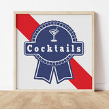 Cocktails Blue Banner Typography Square Art Print - Tejas Country Club