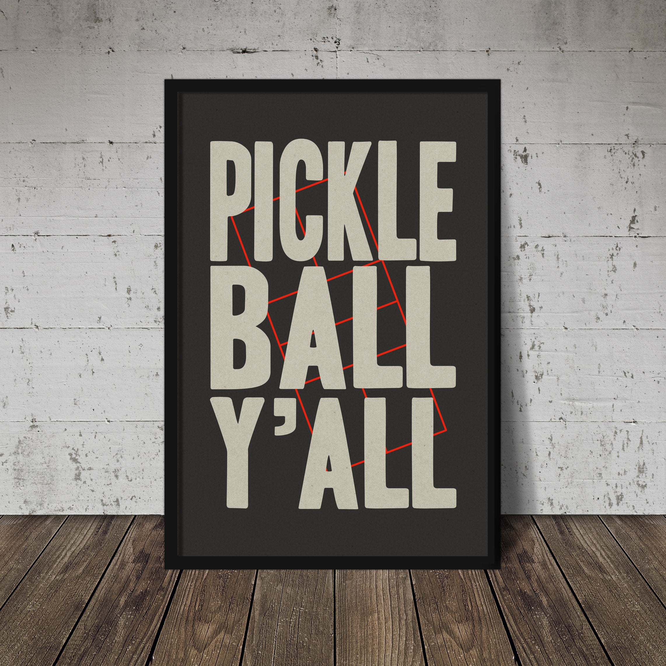 Pickleball Y'all Letterpress Style Typography Art Print - Tejas Country Club
