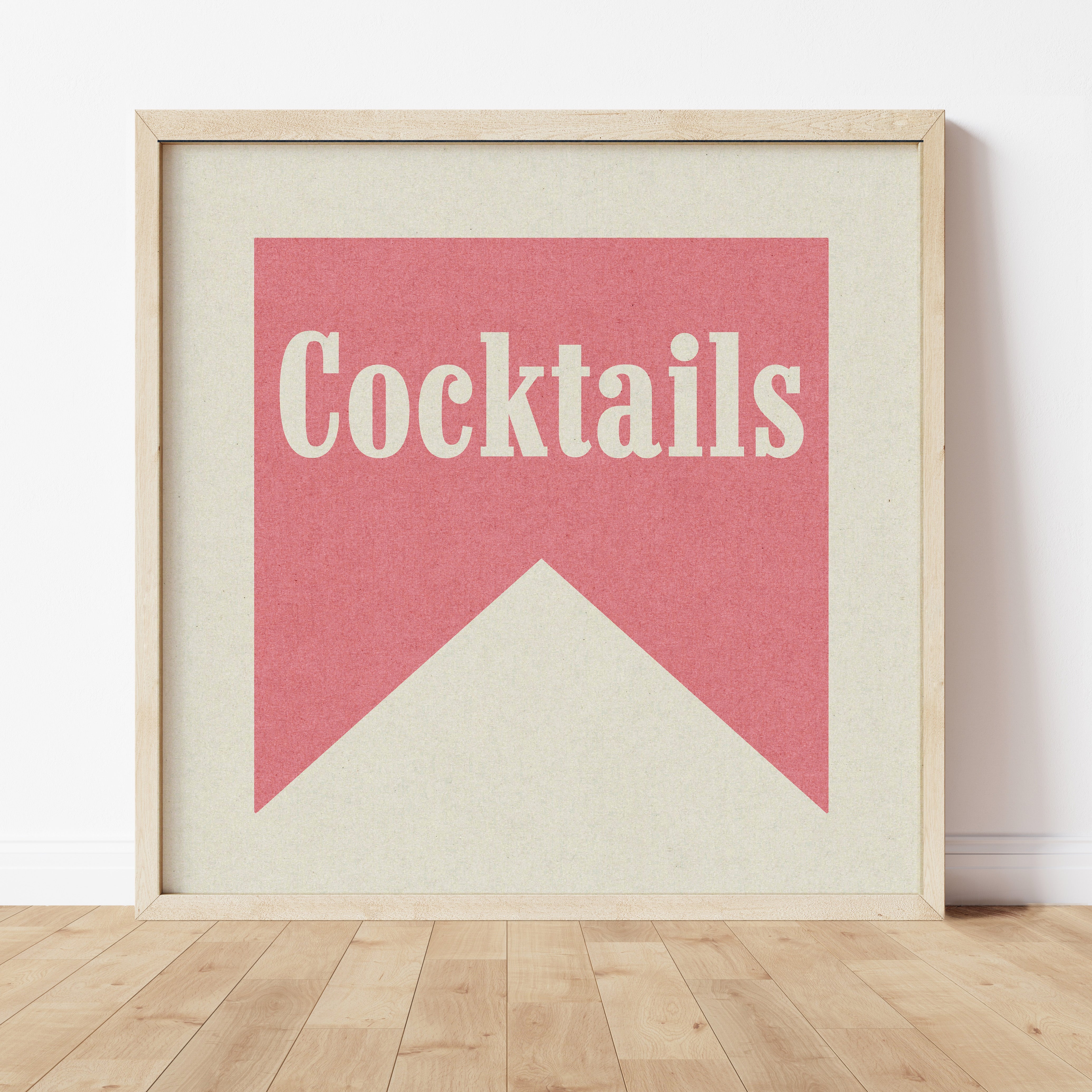 Cocktails Pink Banner Tab Typography Square Art Print - Tejas Country Club
