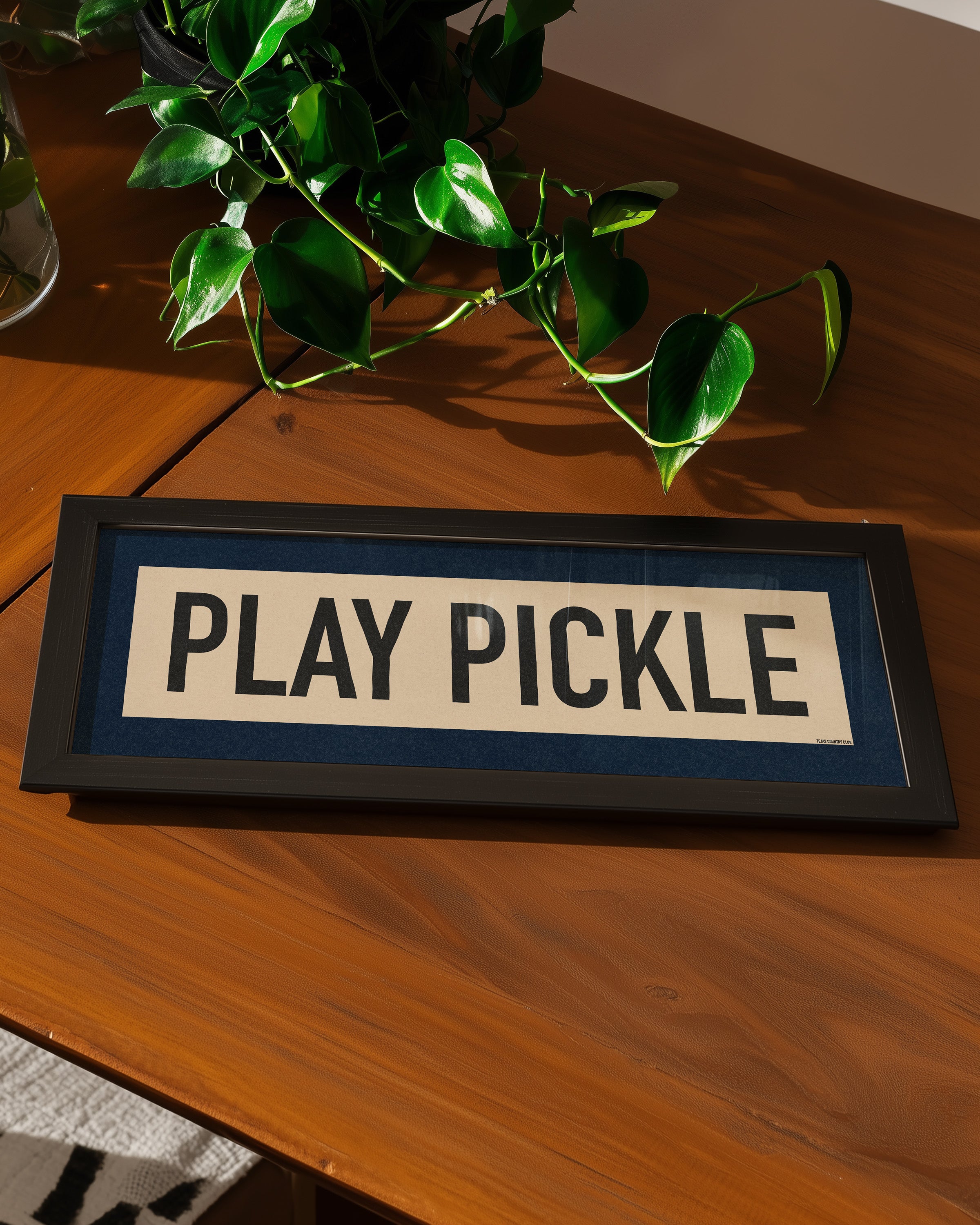 Framed Play Pickle Pickleball Art Scroll Sign - Tejas Country Club