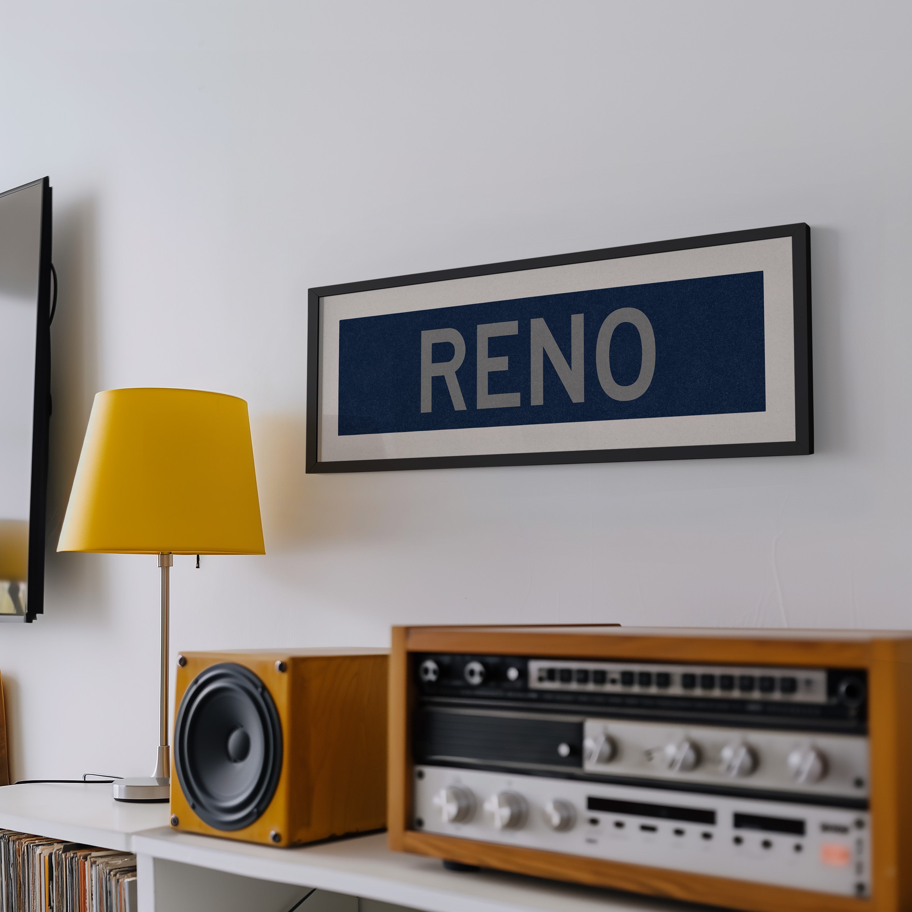 Framed Reno Navy and Silver Bus Scroll - Tejas Country Club