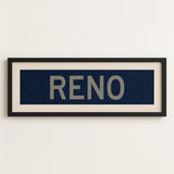 Framed Reno Navy and Silver Bus Scroll