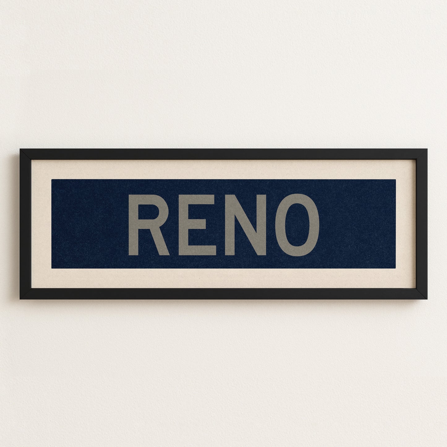 Framed Reno Navy and Silver Bus Scroll