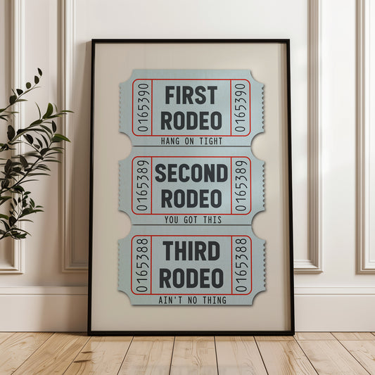 First Rodeo Ticket Stub Art Print Blue