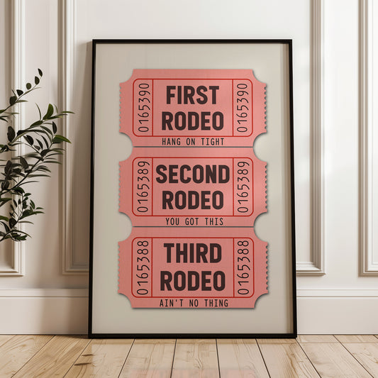 First Rodeo Ticket Stub Art Print Pink