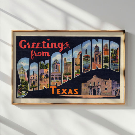 San Antonio Texas Vintage Postcard Print