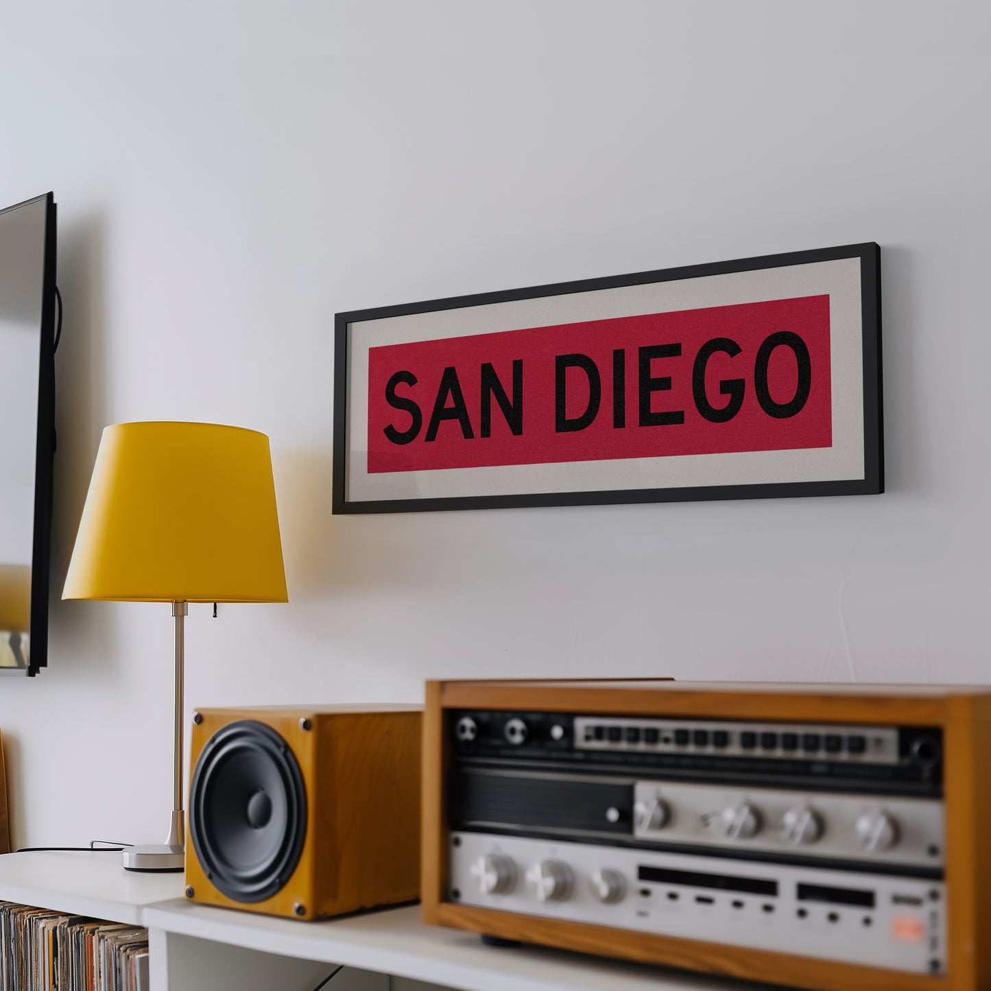 Framed San Diego Red and Black Bus Scroll - Tejas Country Club