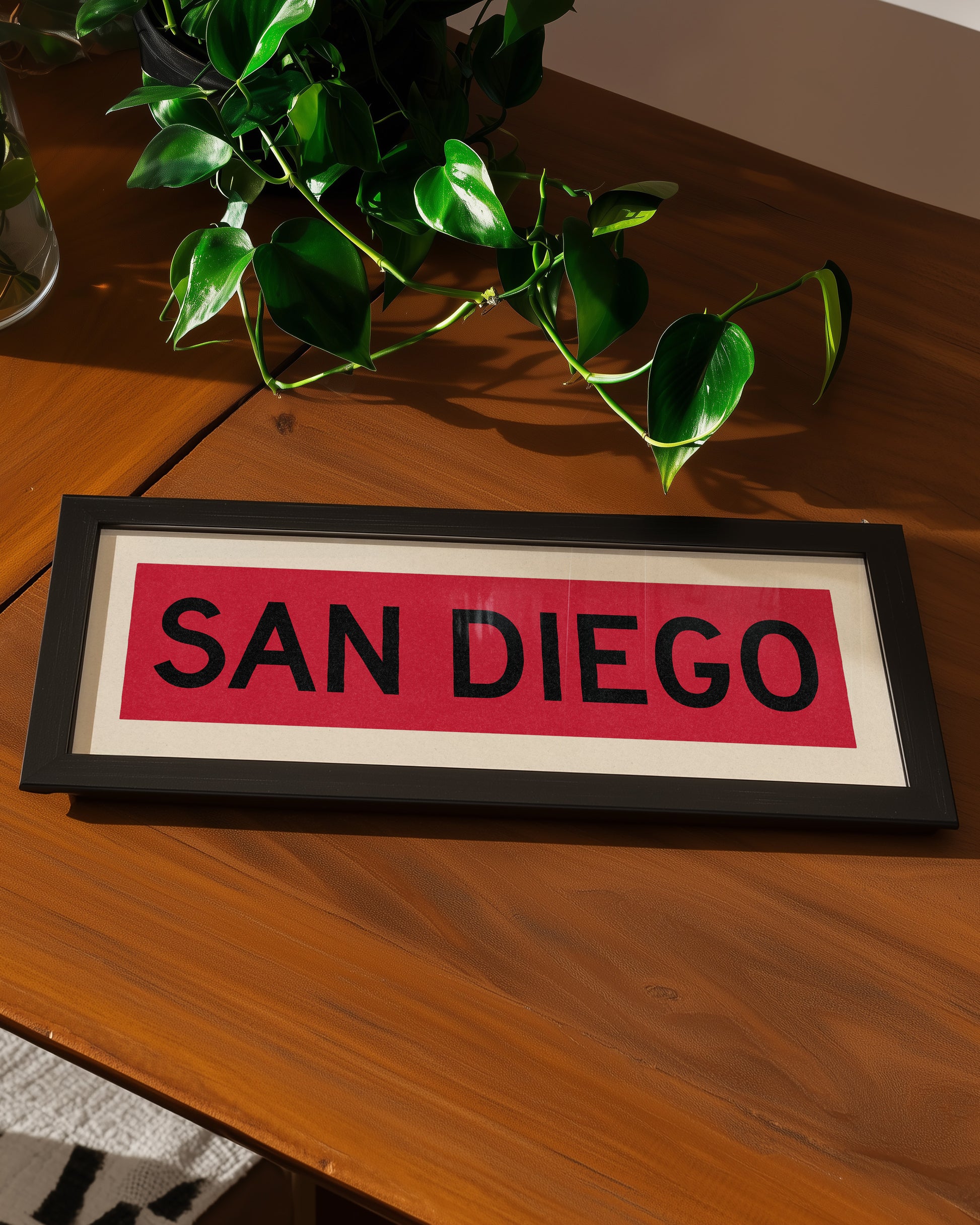 Framed San Diego Red and Black Bus Scroll - Tejas Country Club
