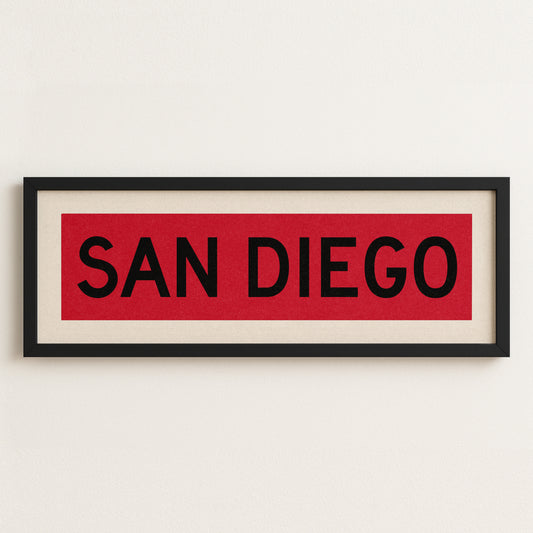 Framed San Diego Red and Black Bus Scroll - Tejas Country Club