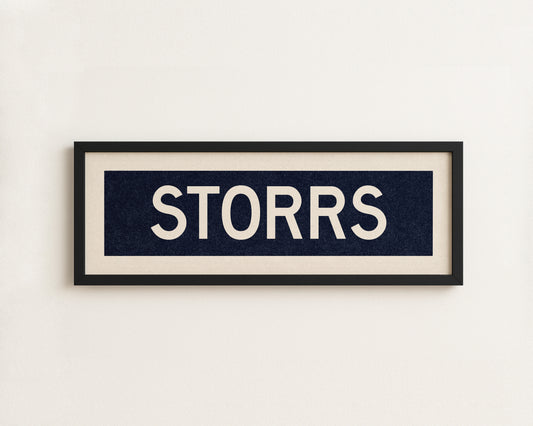 Framed Storrs Navy and White Bus Scroll