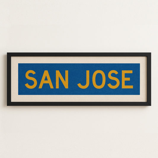Framed San Jose Blue and Gold Bus Scroll - Tejas Country Club