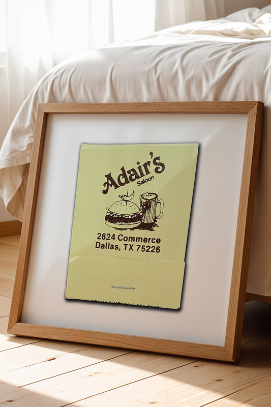 Adair's Saloon Dallas Texas Matchbook Photography Print