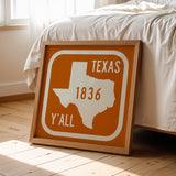 Texas Y'all Road Sign Art Print - Vintage Orange - Tejas Country Club