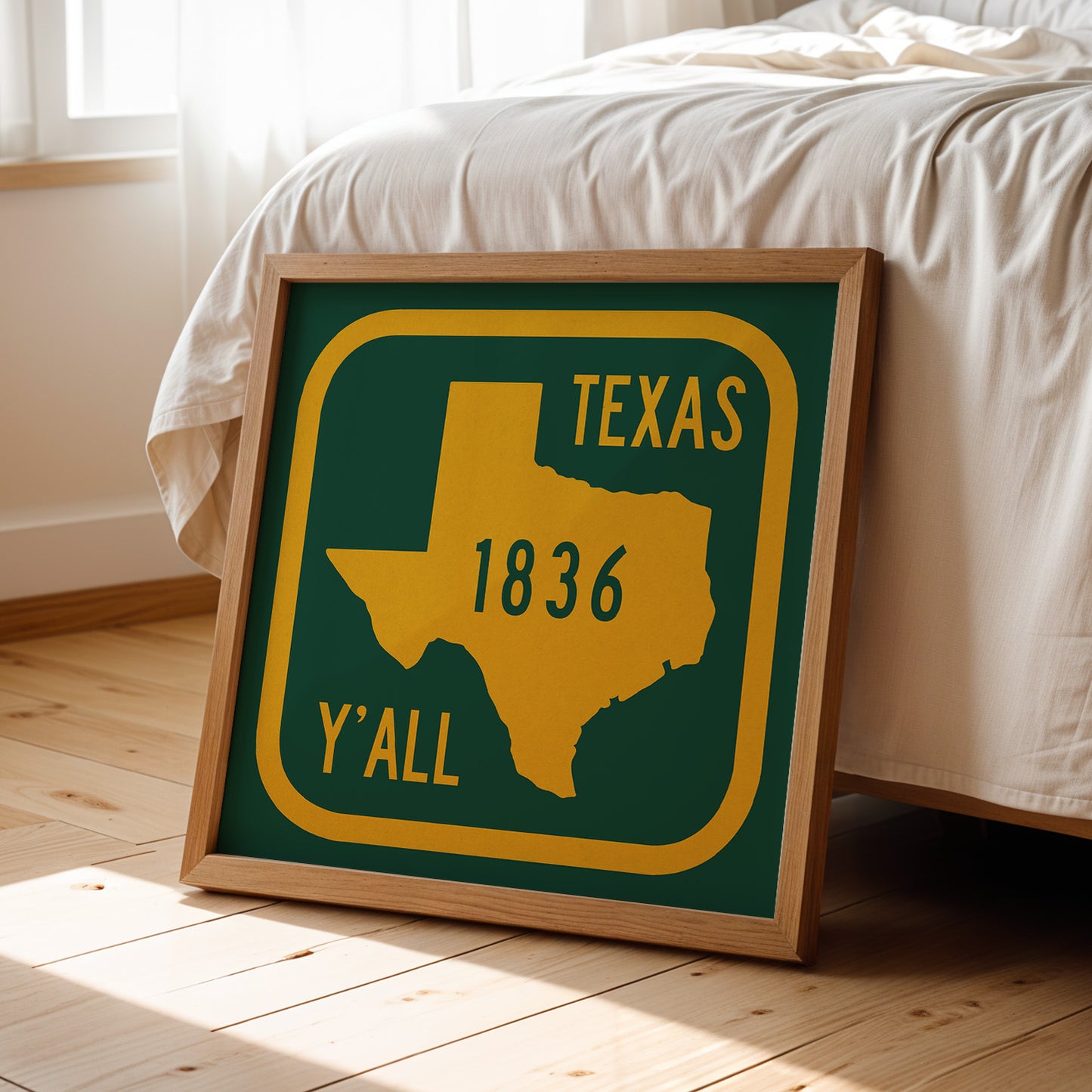 Texas Y'all Road Sign Art Print - Green & Gold
