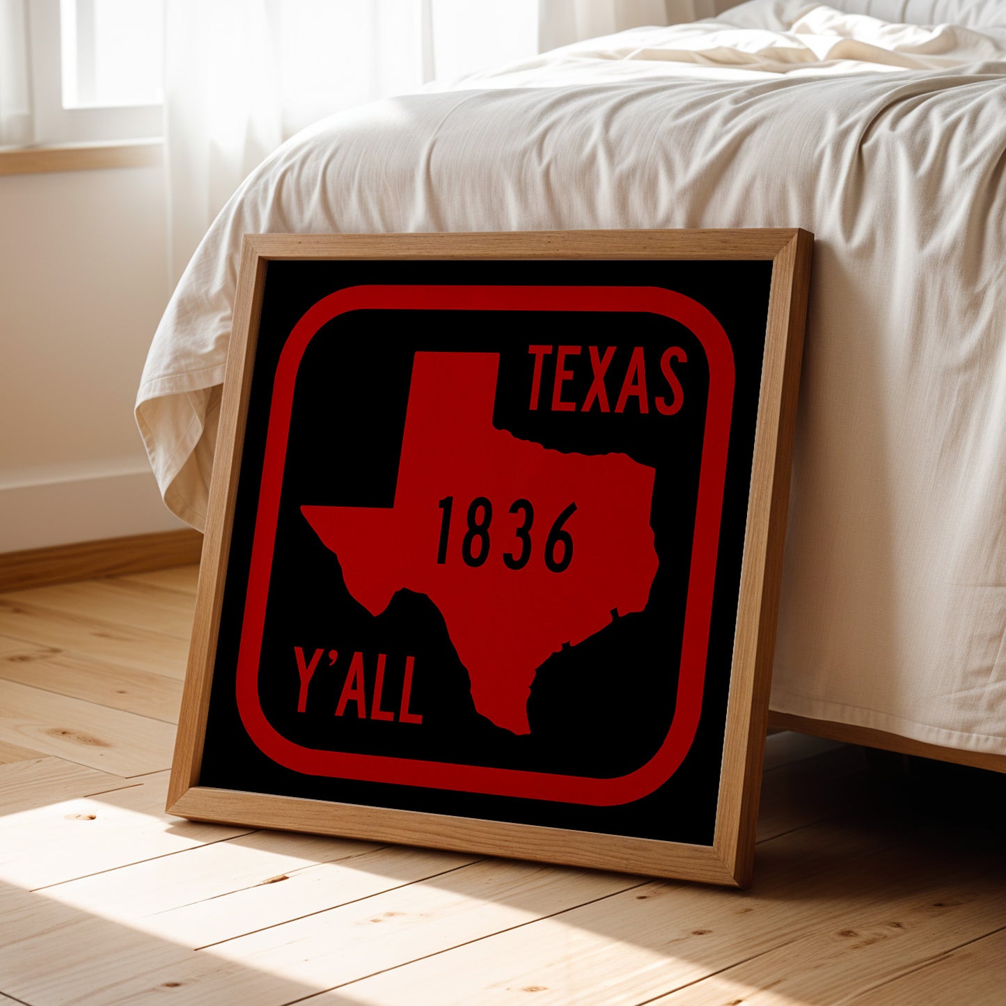 Texas Y'all Road Sign Art Print - Scarlet & Black