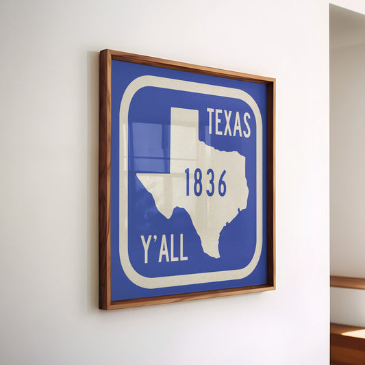 Texas Y'all Road Sign Art Print - Royal Blue