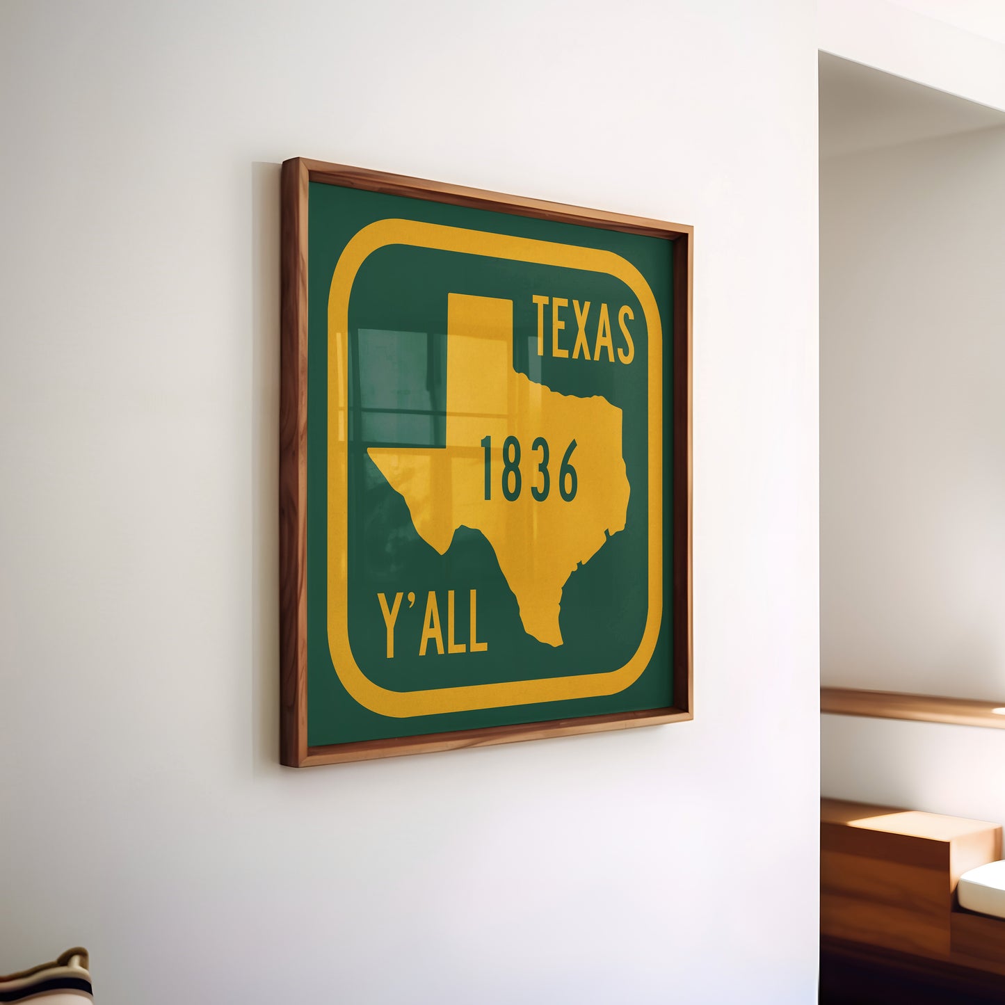 Texas Y'all Road Sign Art Print - Green & Gold