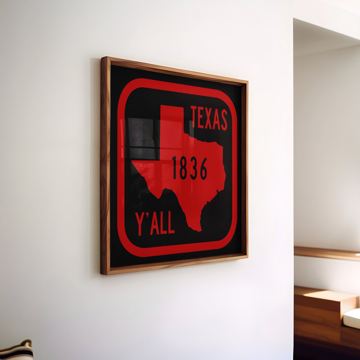 Texas Y'all Road Sign Art Print - Scarlet & Black