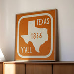 Texas Y'all Road Sign Art Print - Vintage Orange - Tejas Country Club