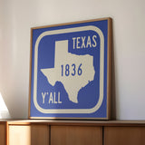 Texas Y'all Road Sign Art Print - Royal Blue