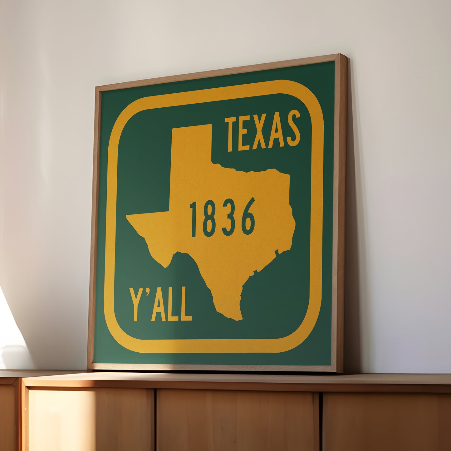 Texas Y'all Road Sign Art Print - Green & Gold