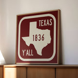 Texas Y'all Road Sign Art Print - Maroon