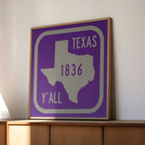 Texas Y'all Road Sign Art Print - Purple