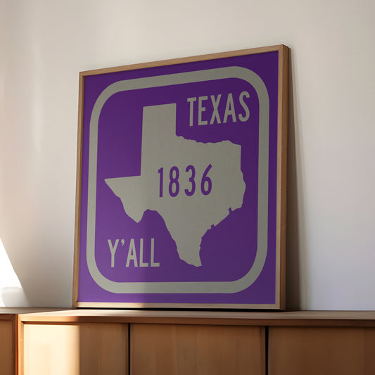 Texas Y'all Road Sign Art Print - Purple