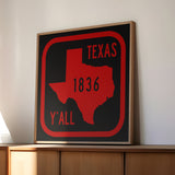 Texas Y'all Road Sign Art Print - Scarlet & Black
