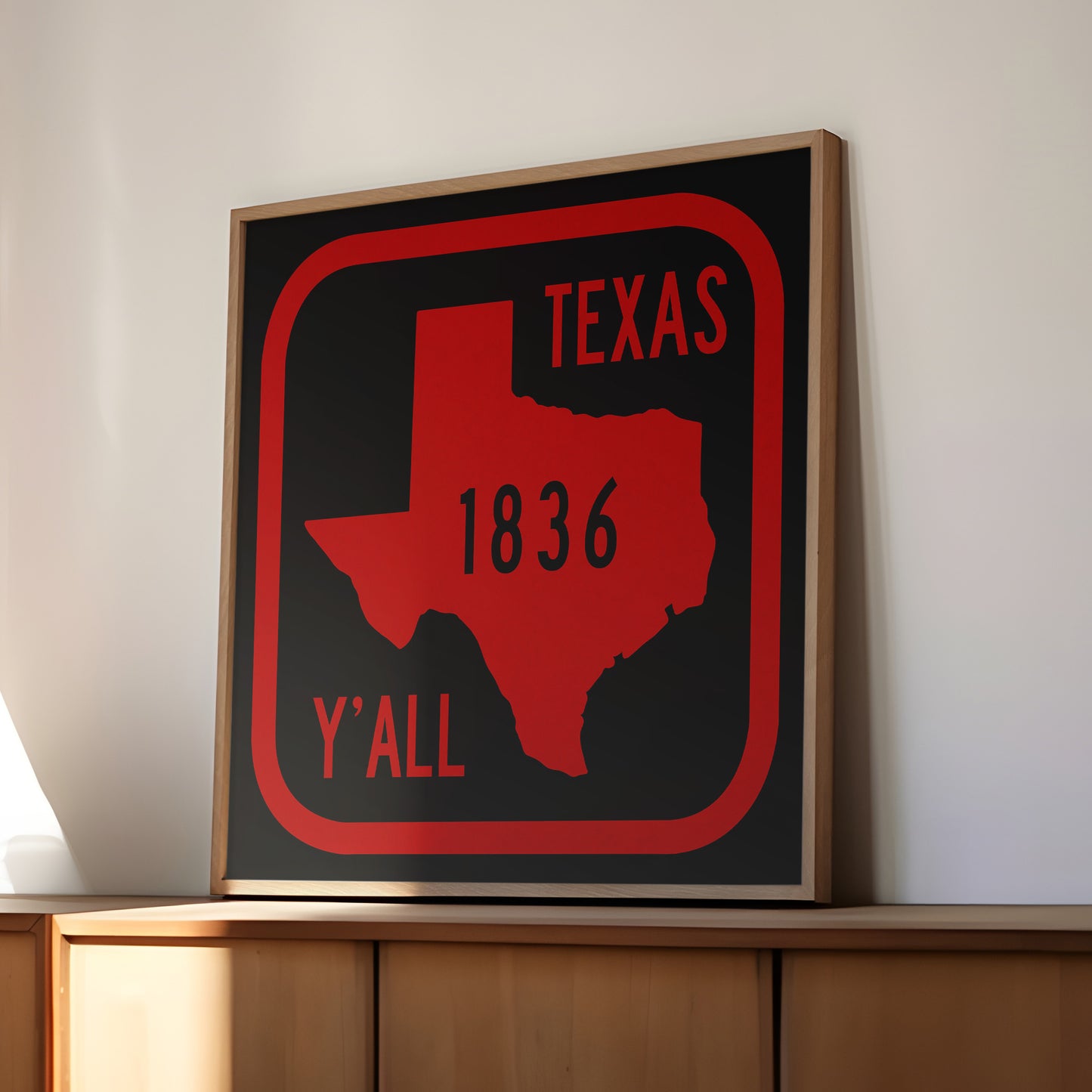 Texas Y'all Road Sign Art Print - Scarlet & Black