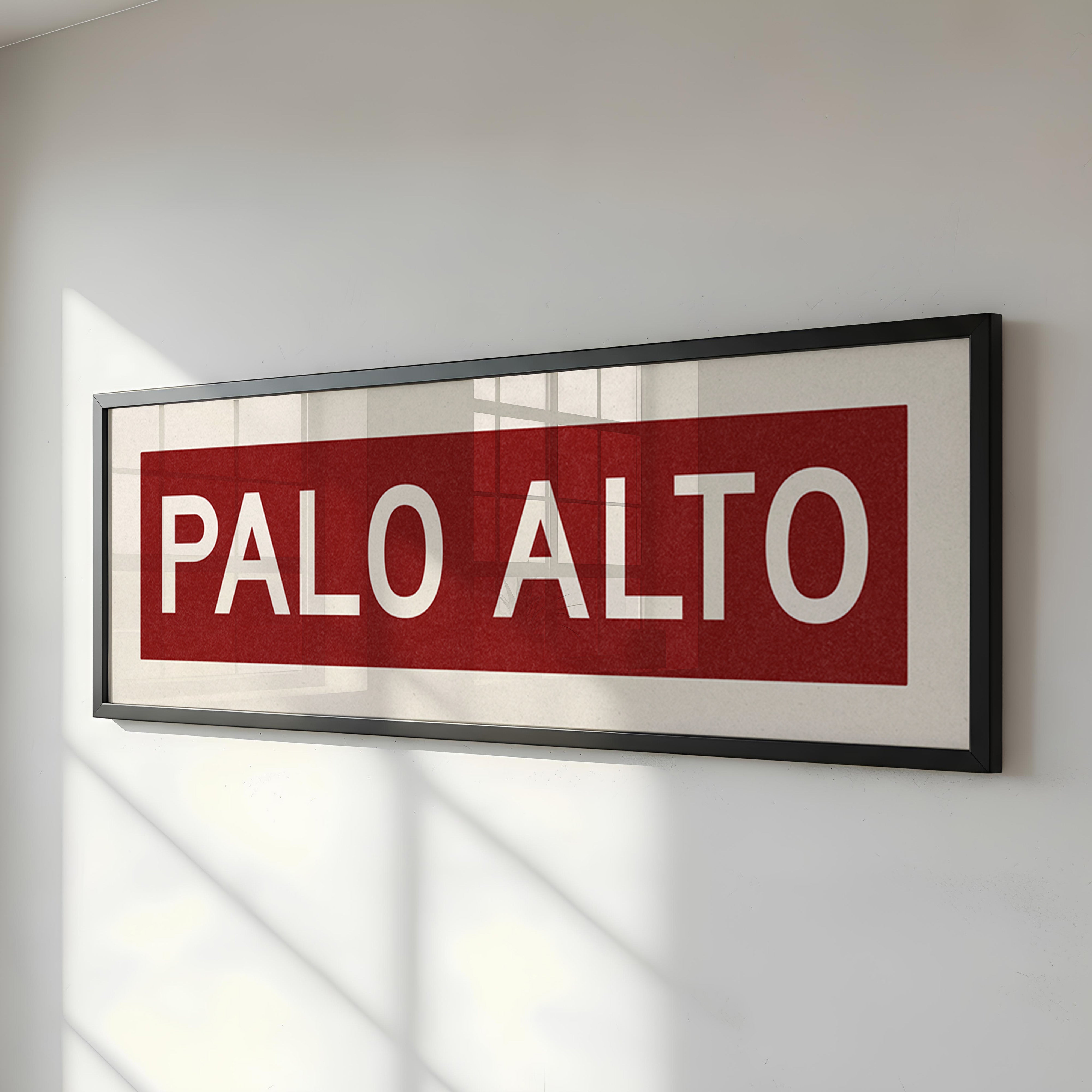 Framed Palo Alto Cardinal Red and White Bus Scroll