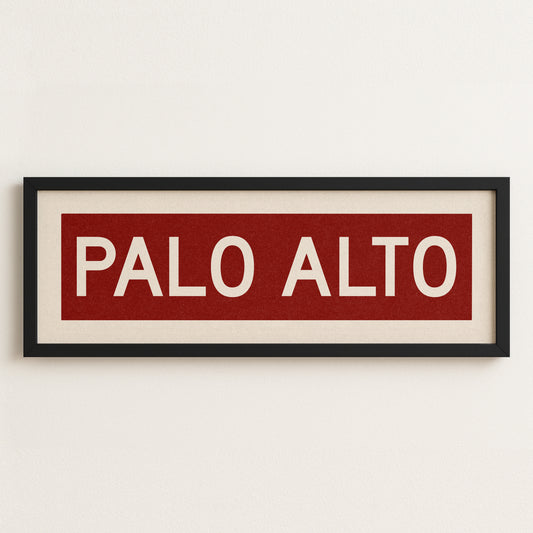 Framed Palo Alto Cardinal Red and White Bus Scroll