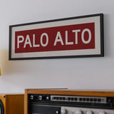 Framed Palo Alto Cardinal Red and White Bus Scroll