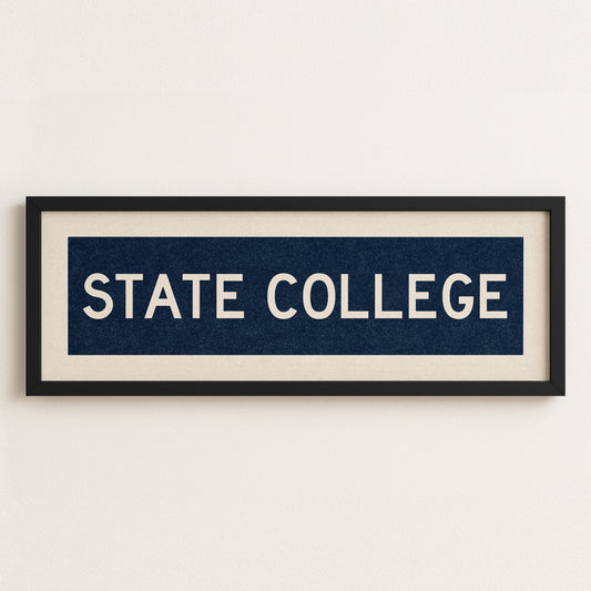 Framed State College Navy Bus Scroll - Tejas Country Club