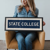 Framed State College Navy Bus Scroll - Tejas Country Club