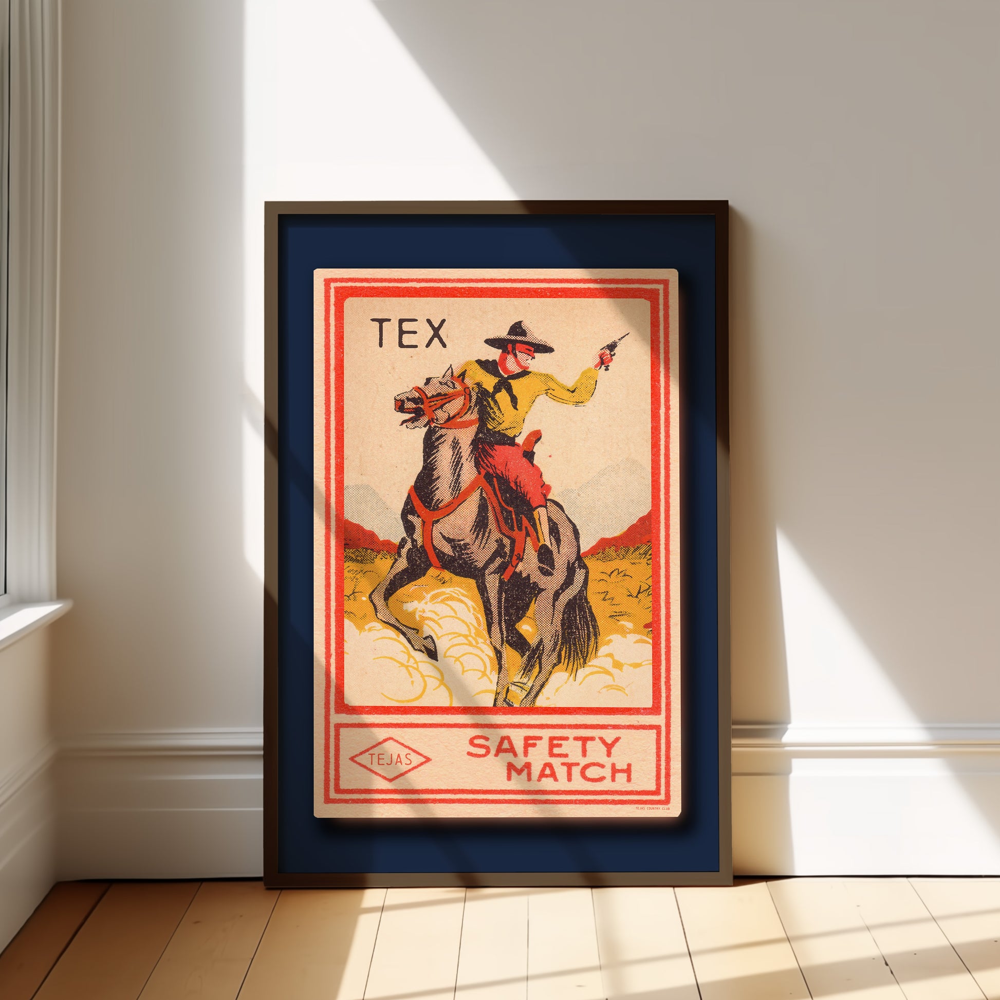 Framed Tex Cowboy Vintage Matchbook Art Print - Tejas Country Club