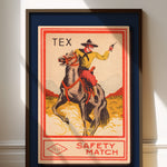 Framed Tex Cowboy Vintage Matchbook Art Print - Tejas Country Club