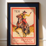Framed Tex Cowboy Vintage Matchbook Art Print - Tejas Country Club
