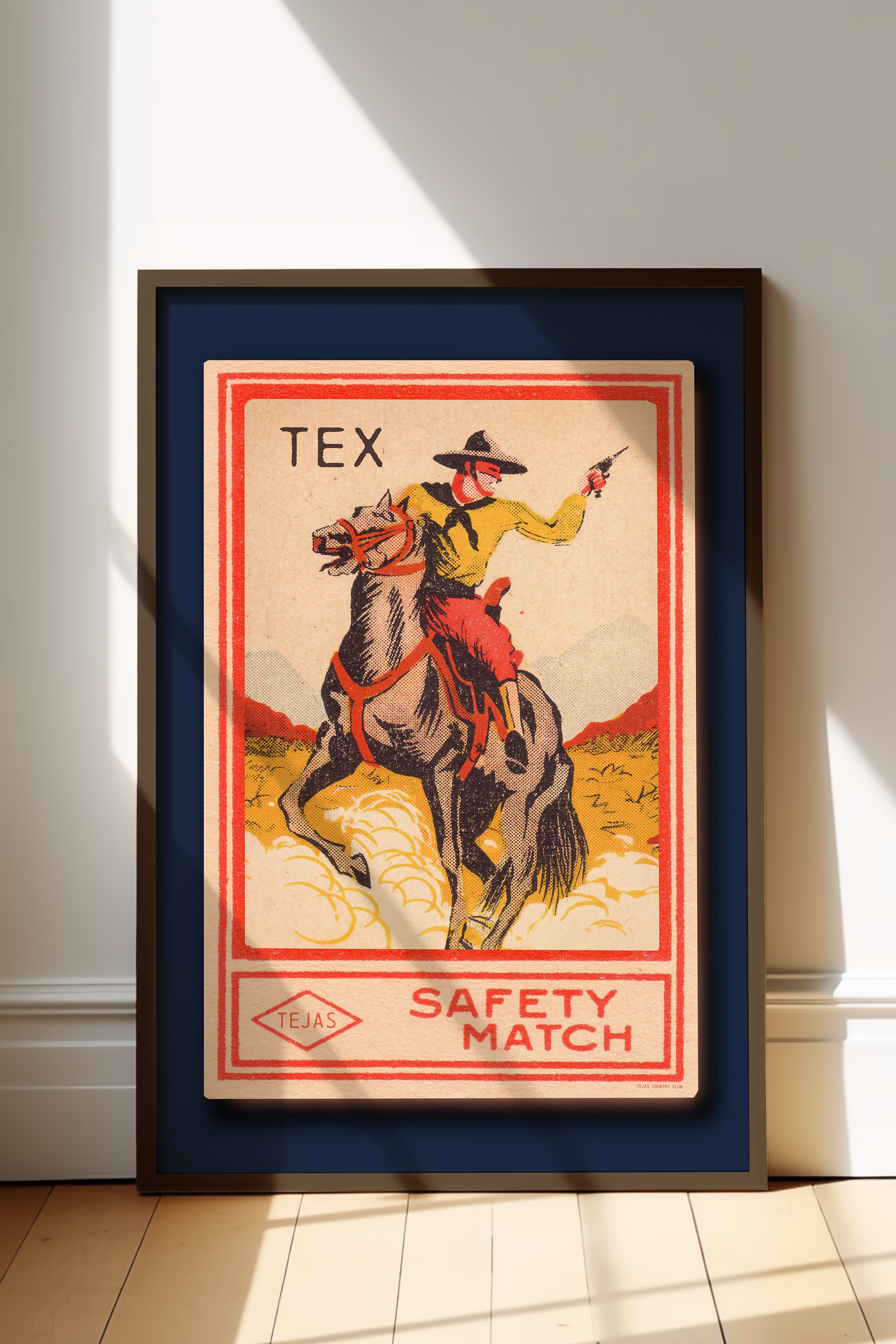 Framed Tex Cowboy Vintage Matchbook Art Print - Tejas Country Club