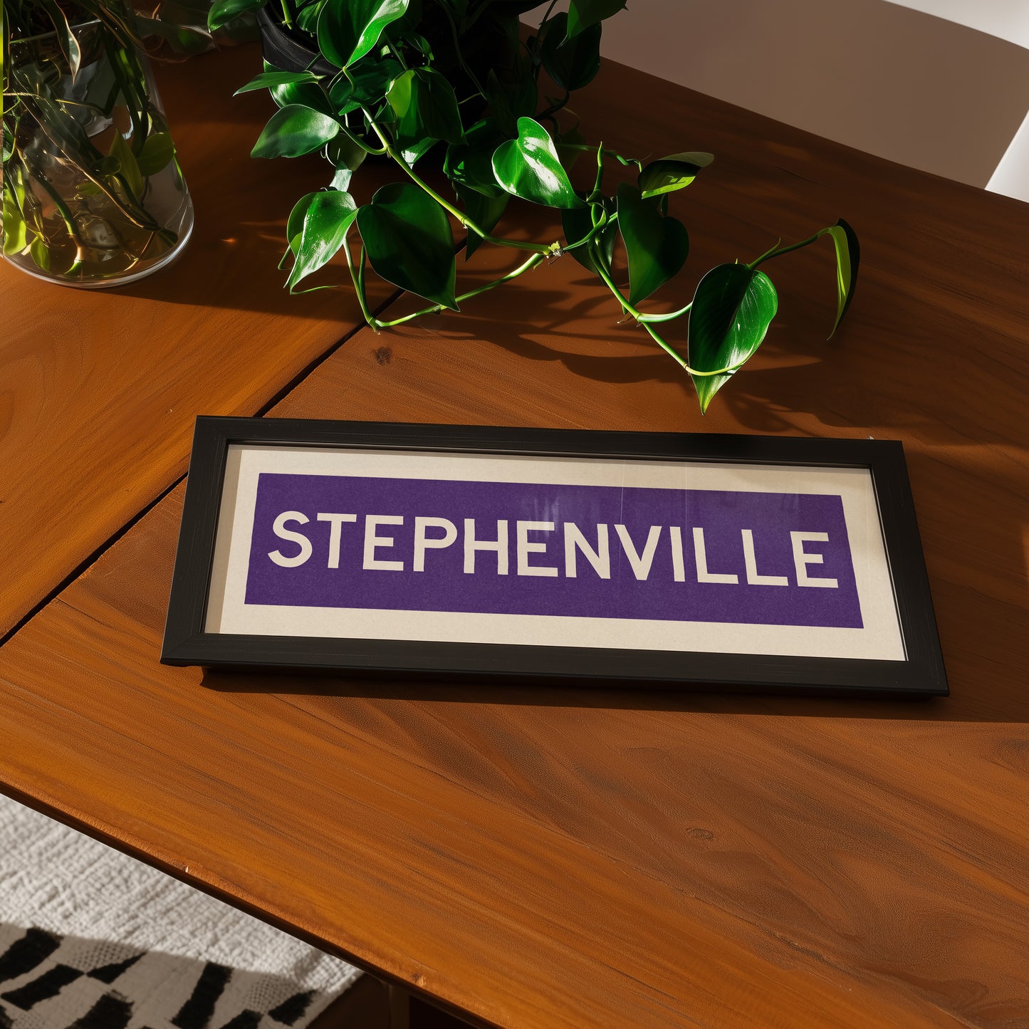 Framed Stephenville Purple and White Bus Scroll - Tejas Country Club