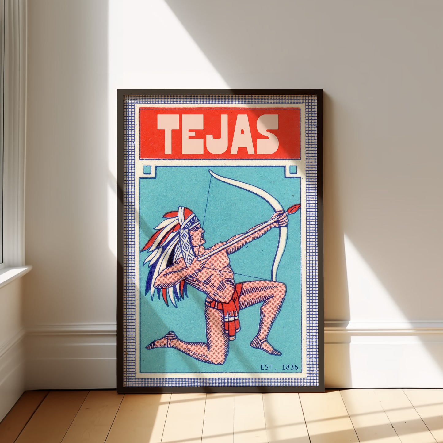 Framed Tejas Bow and Arrow Native Vintage Art Print - Tejas Country Club
